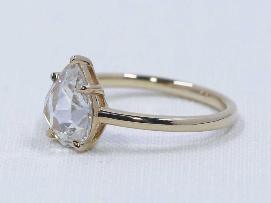 Sara pear rose-cut white diamond engagement ring side profile