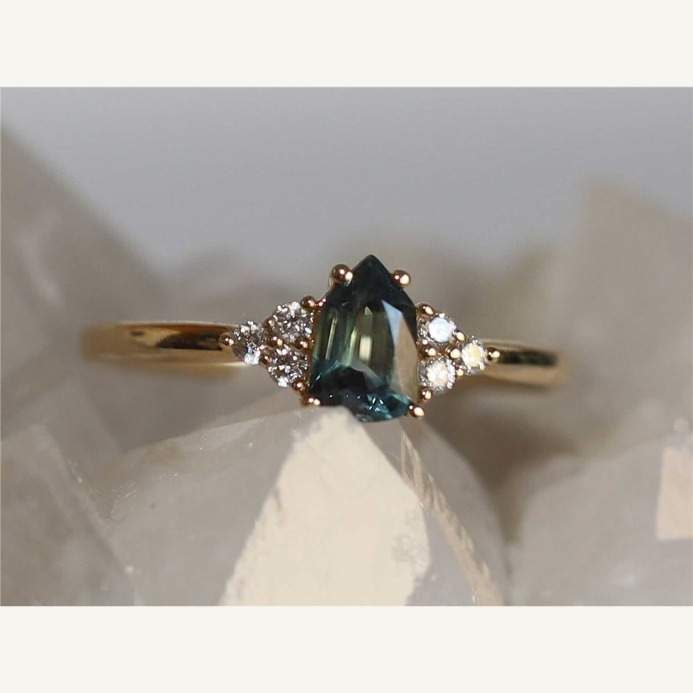 Chloe green-blue fancy-cut parti sapphire and diamond ring