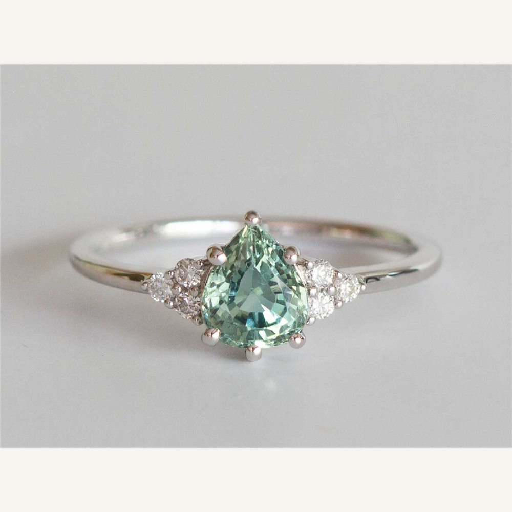 Matilde mint green pear sapphire and diamond ring
