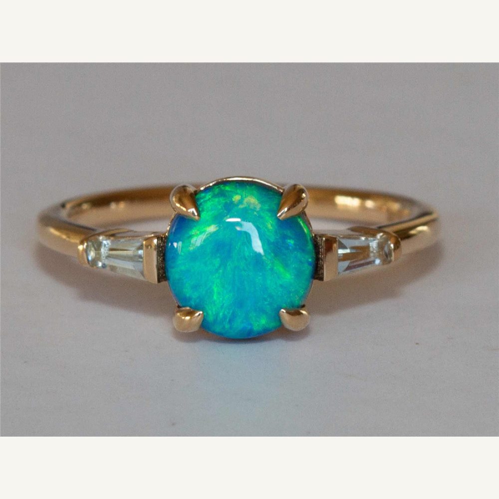 Ottilia Lightning Ridge opal and aquamarine baguette ring