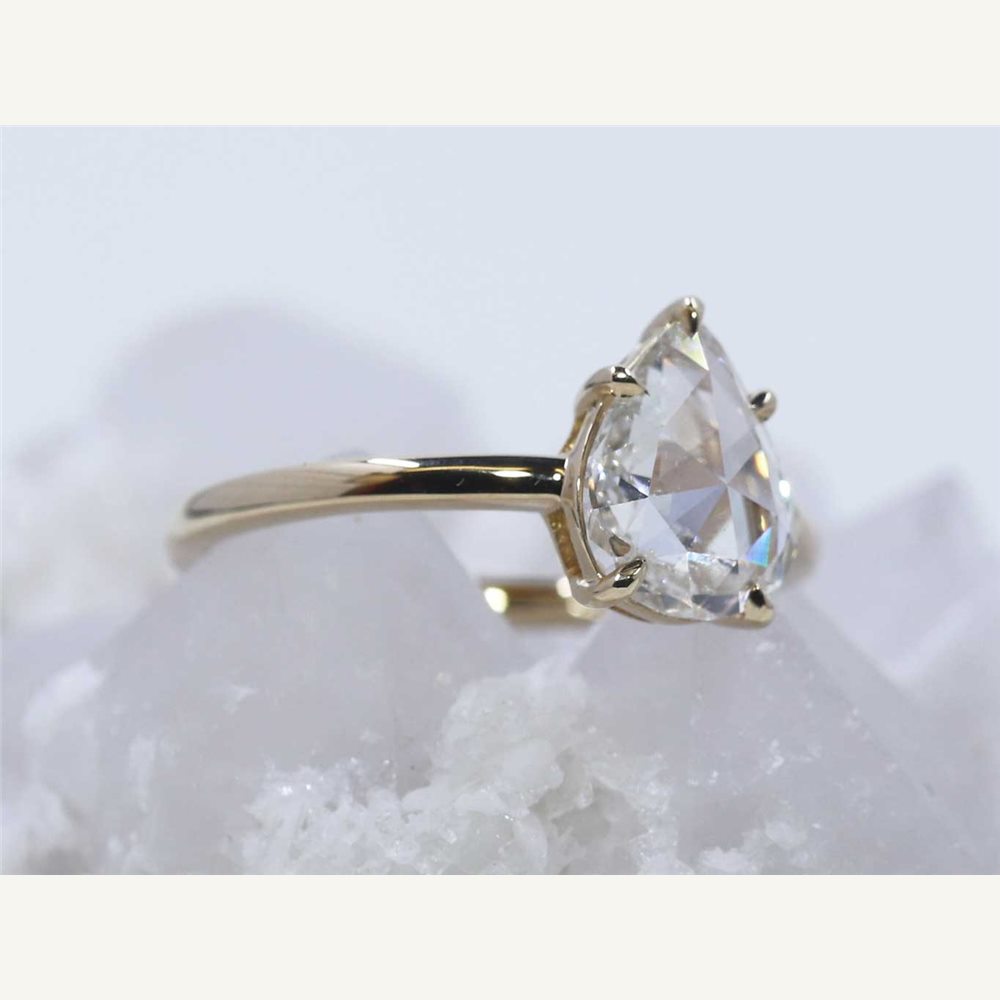 Sara pear rose-cut white diamond engagement ring